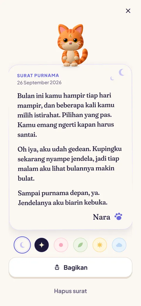 Surat dari Nara di atas kertas, ditandatangani dengan cap kaki.