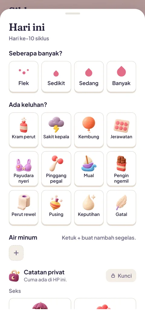 Bagian catatan privat yang sudah dibuka, berisi KB dan seks.