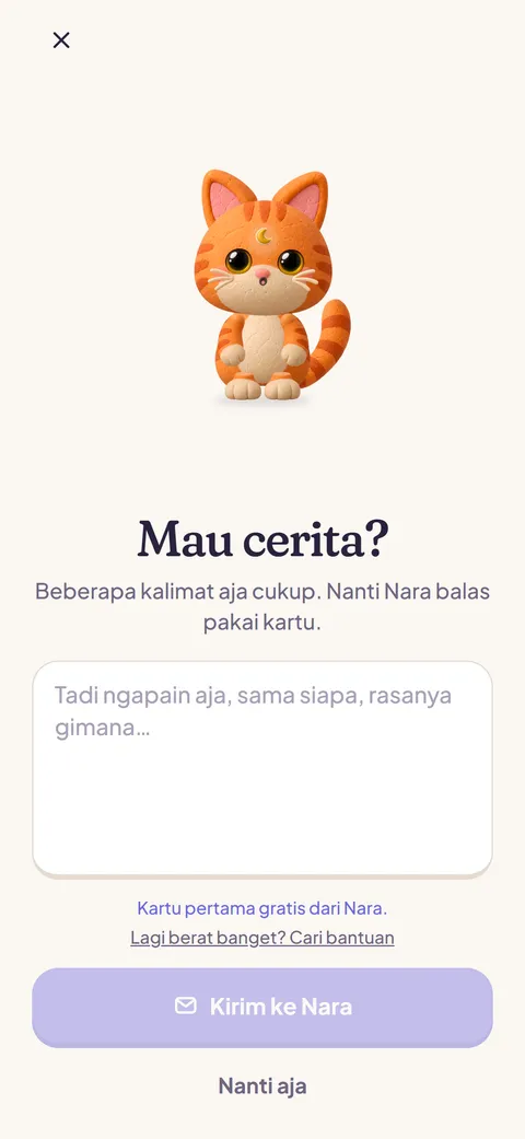 Cerita ke Nara soal harimu: beberapa baris yang dia balas dengan kartu.